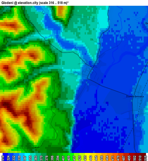 Glodeni elevation map