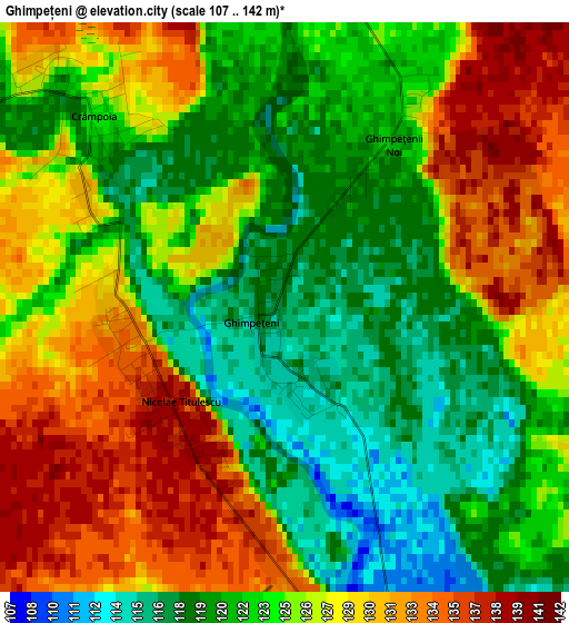 Ghimpețeni elevation map