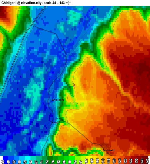 Ghidigeni elevation map