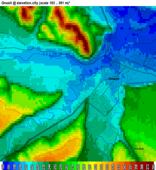 Onesti elevation map