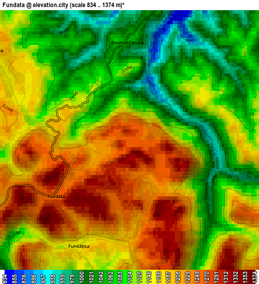 Fundata elevation map