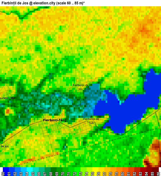 Fierbinții de Jos elevation map