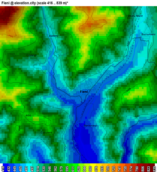 Fieni elevation map