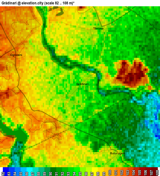 Grădinari elevation map