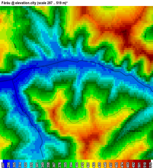 Fărău elevation map