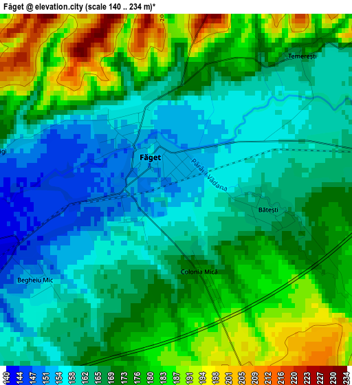 Făget elevation map