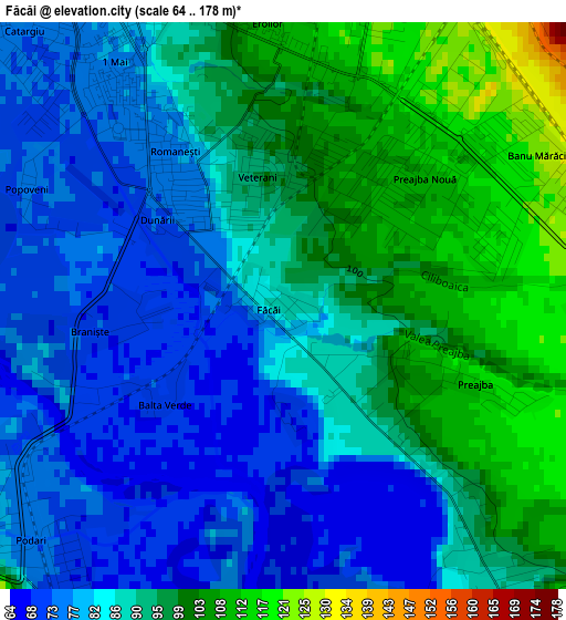 Făcăi elevation map