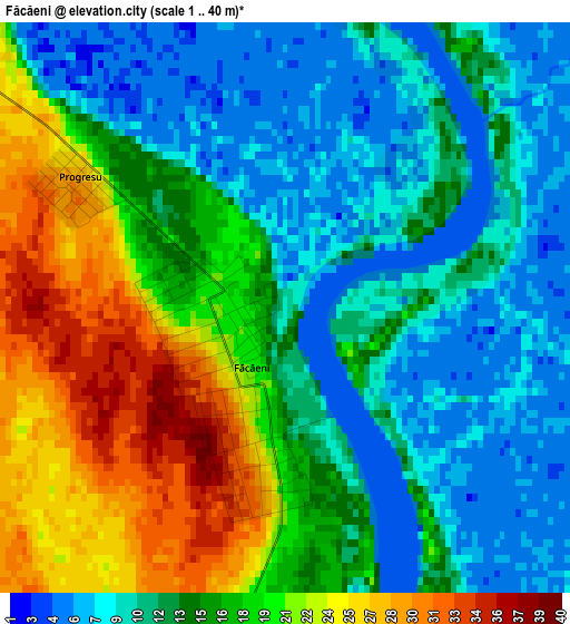 Făcăeni elevation map