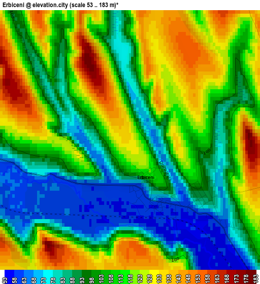 Erbiceni elevation map