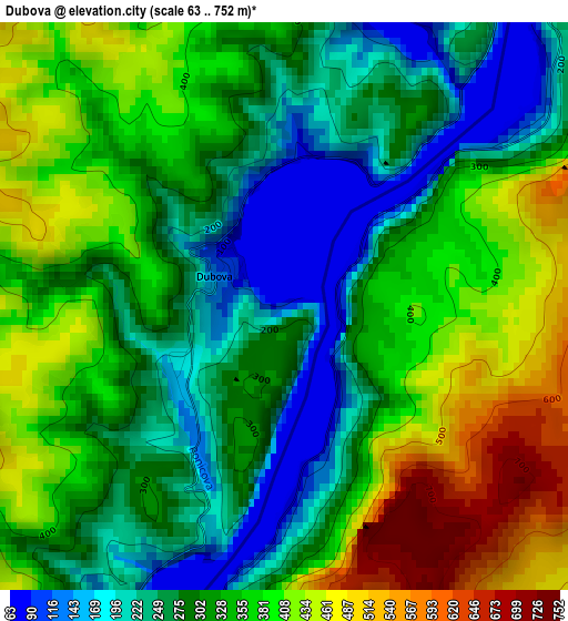 Dubova elevation map