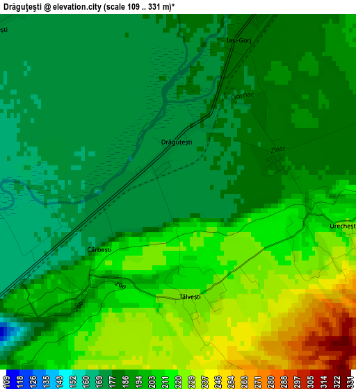 Drăguţeşti elevation map