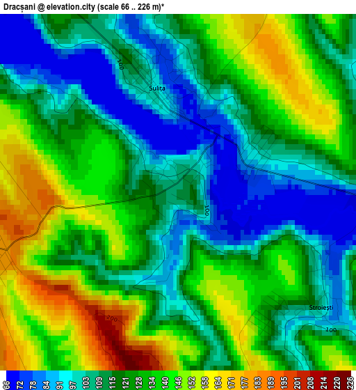 Dracșani elevation map