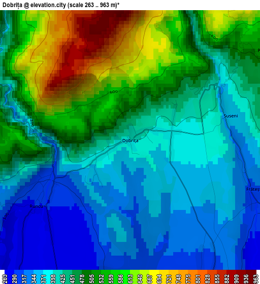 Dobrița elevation map