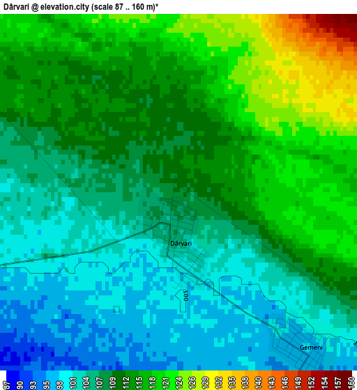 Dârvari elevation map