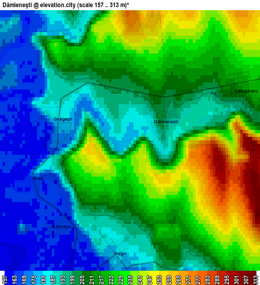 Dămieneşti elevation map