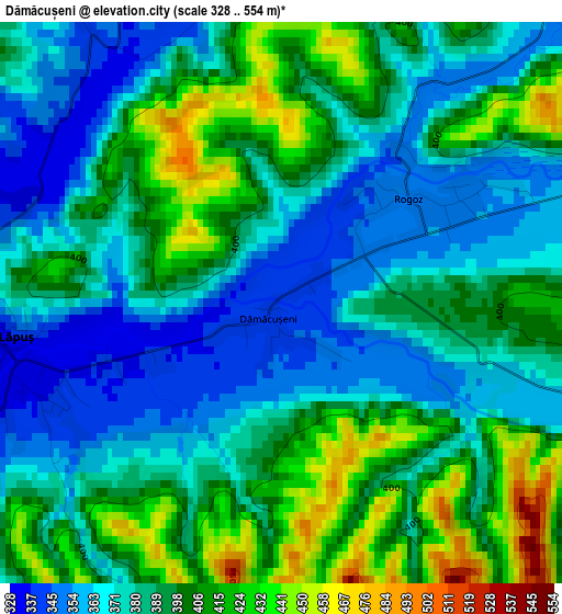 Dămăcușeni elevation map