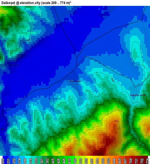 Dalboșeț elevation map