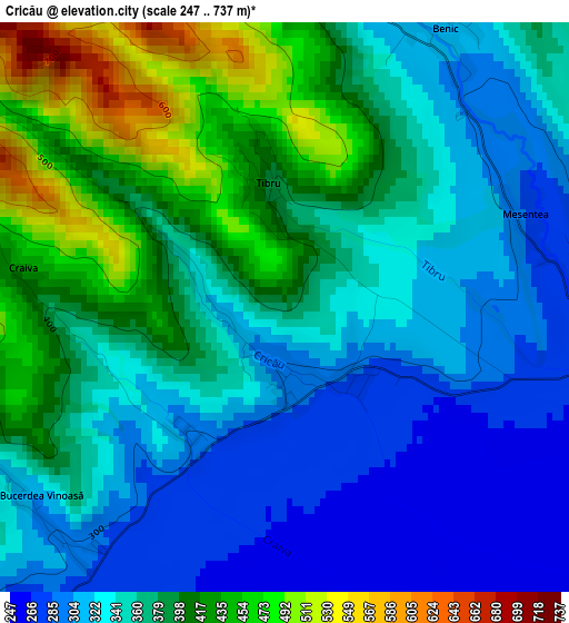 Cricău elevation map