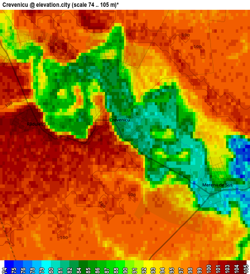 Crevenicu elevation map