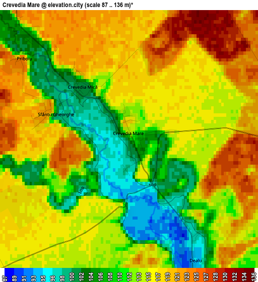 Crevedia Mare elevation map