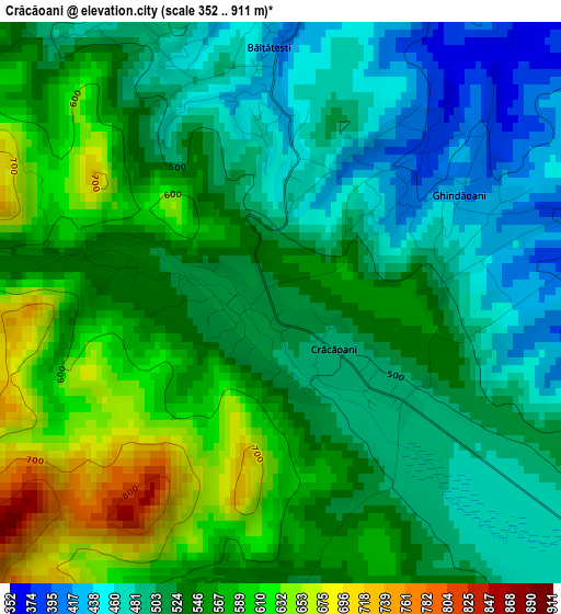 Crăcăoani elevation map