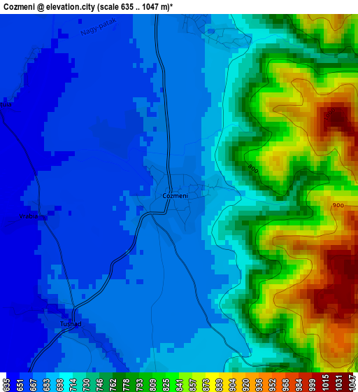 Cozmeni elevation map