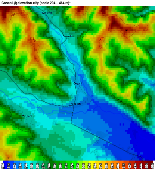 Coșani elevation map