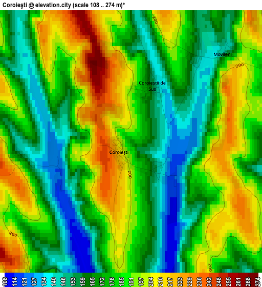 Coroieşti elevation map