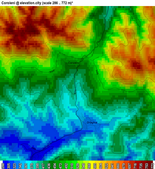 Coroieni elevation map