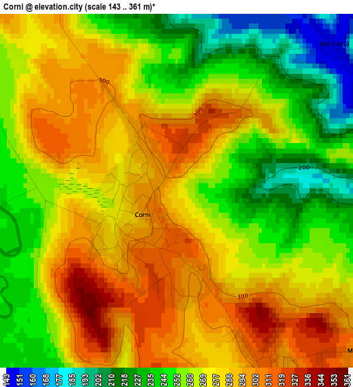 Corni elevation map