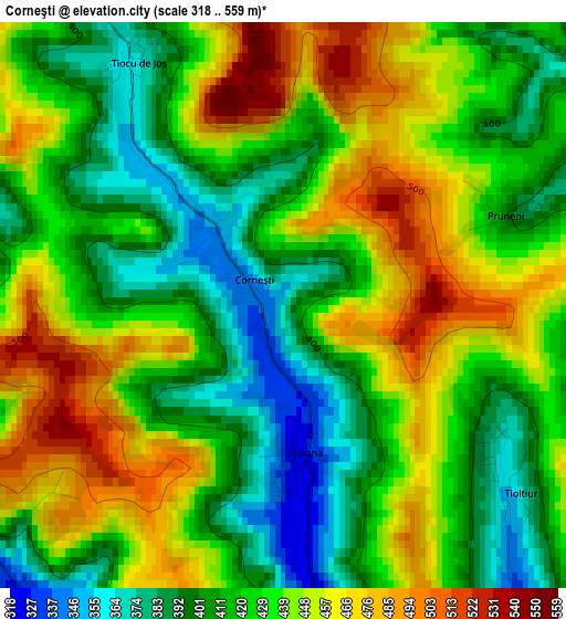 Corneşti elevation map