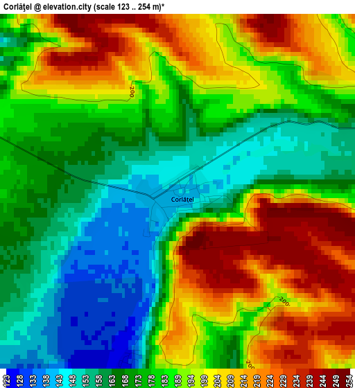 Corlăţel elevation map