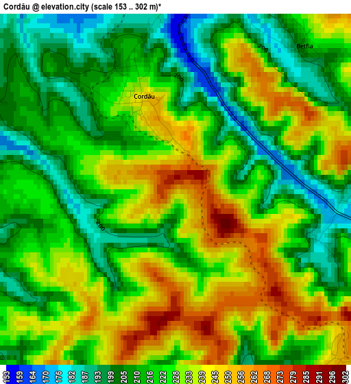 Cordău elevation map