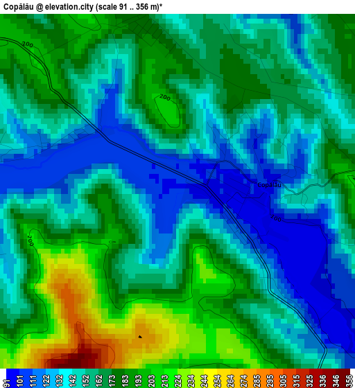 Copălău elevation map