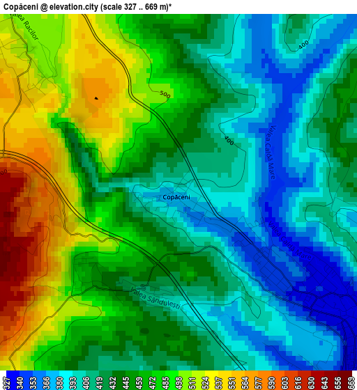 Copăceni elevation map