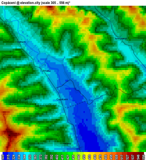 Copăceni elevation map