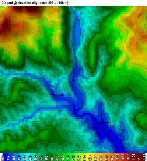 Cloșani elevation map