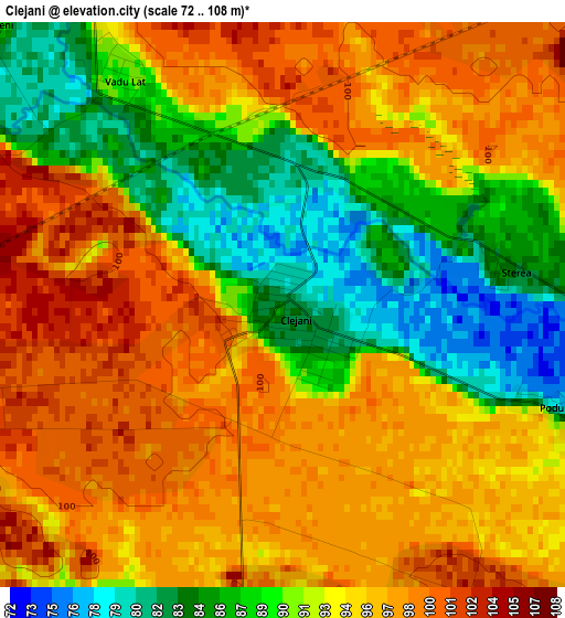 Clejani elevation map