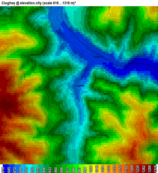 Ciugheș elevation map