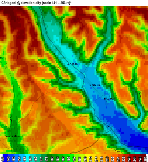 Cârlogani elevation map