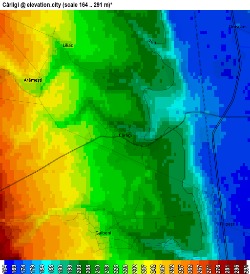 Cârligi elevation map