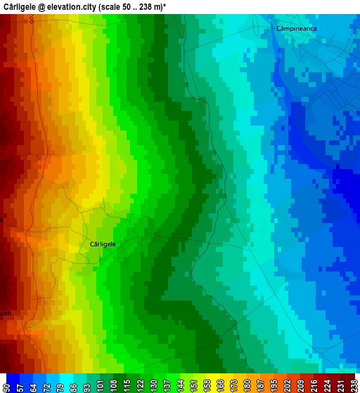 Cârligele elevation map