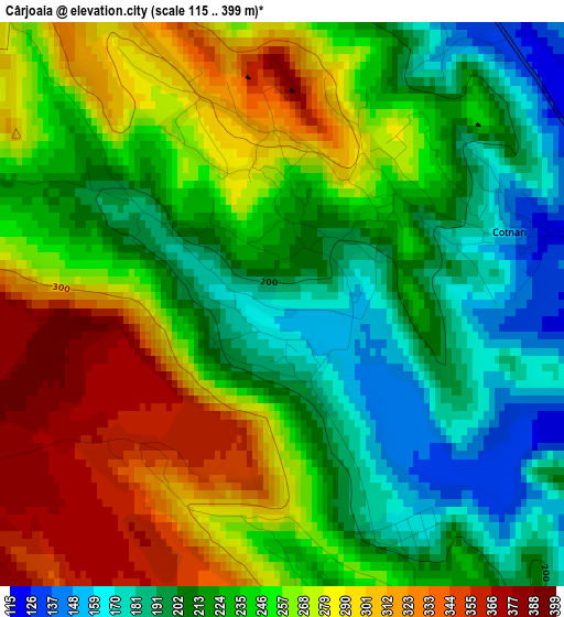 Cârjoaia elevation map