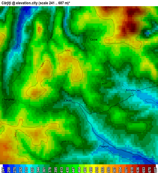 Cârjiţi elevation map