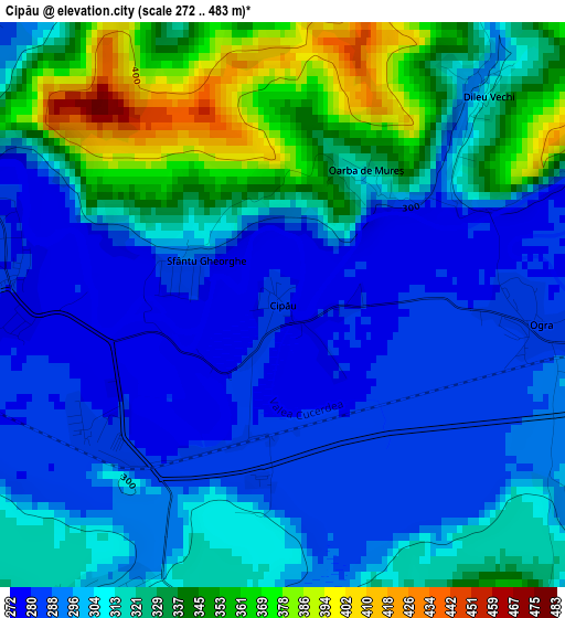 Cipău elevation map