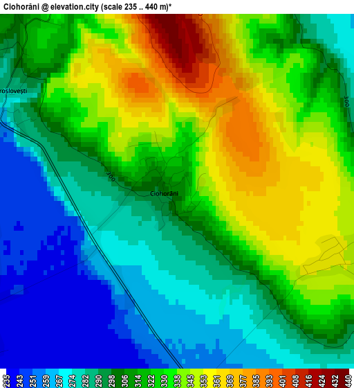 Ciohorăni elevation map