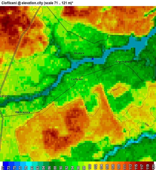 Ciofliceni elevation map