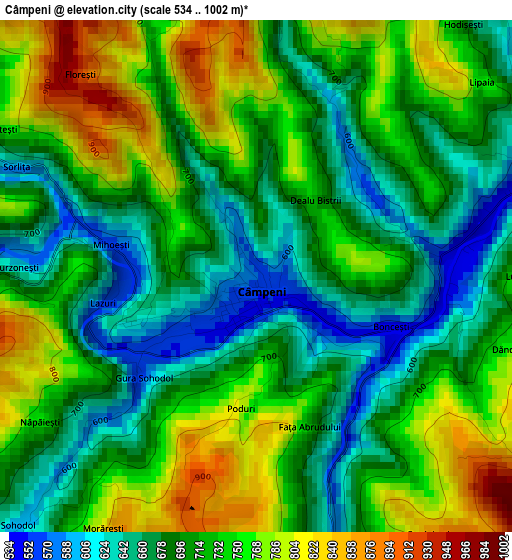 Câmpeni elevation map