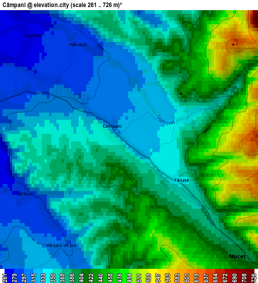 Câmpani elevation map