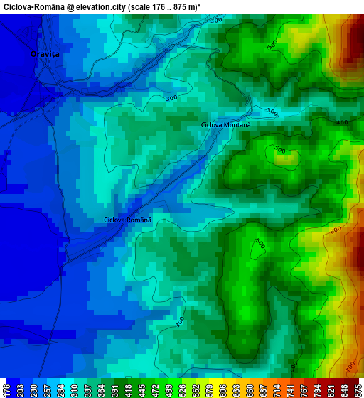 Ciclova-Română elevation map